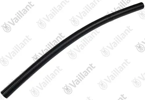 Schwarz gerippter Schlauch von Vaillant, flexible Form, geeignet für verschiedene Anwendungen im Heizungsbereich.